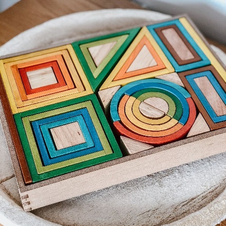 Toys QTOYS | Qtoys - Wooden Rainbow Nesting Blocks