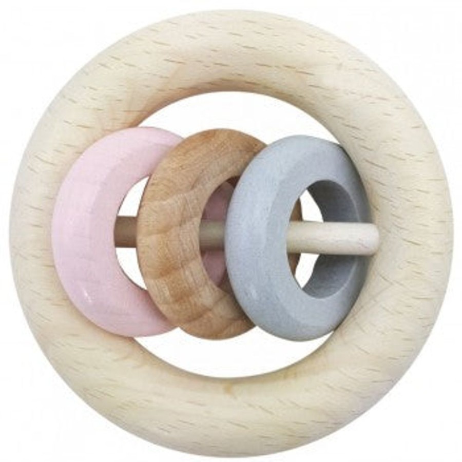 Toys Axis Toys | Hess Spielzeug - Rattle Round 3 Rings - Natural Pink