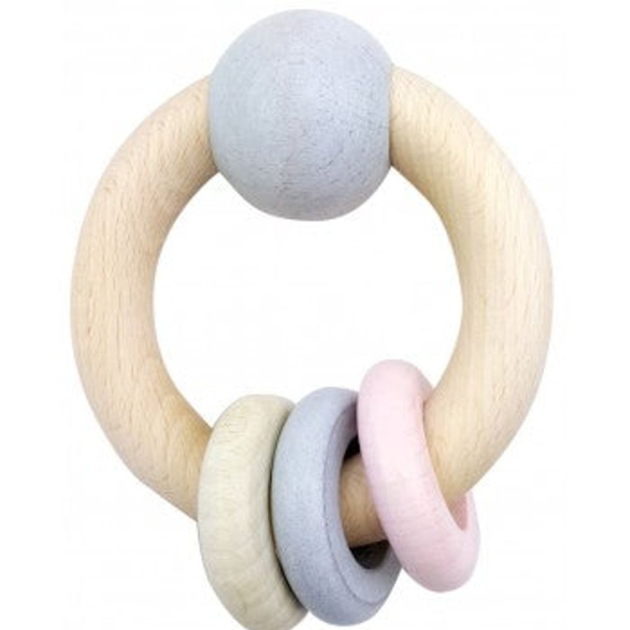 Toys Axis Toys | Hess Spielzeug - Rattle Round With Ball & 3 Rings - Natural Pink