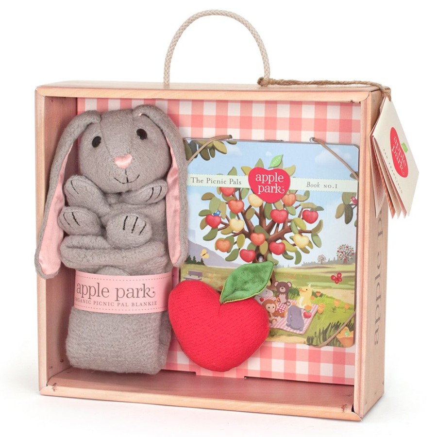 Toys Artiwood | Apple Park - Blankie, Book And Rattle Gift Crate - Bunny