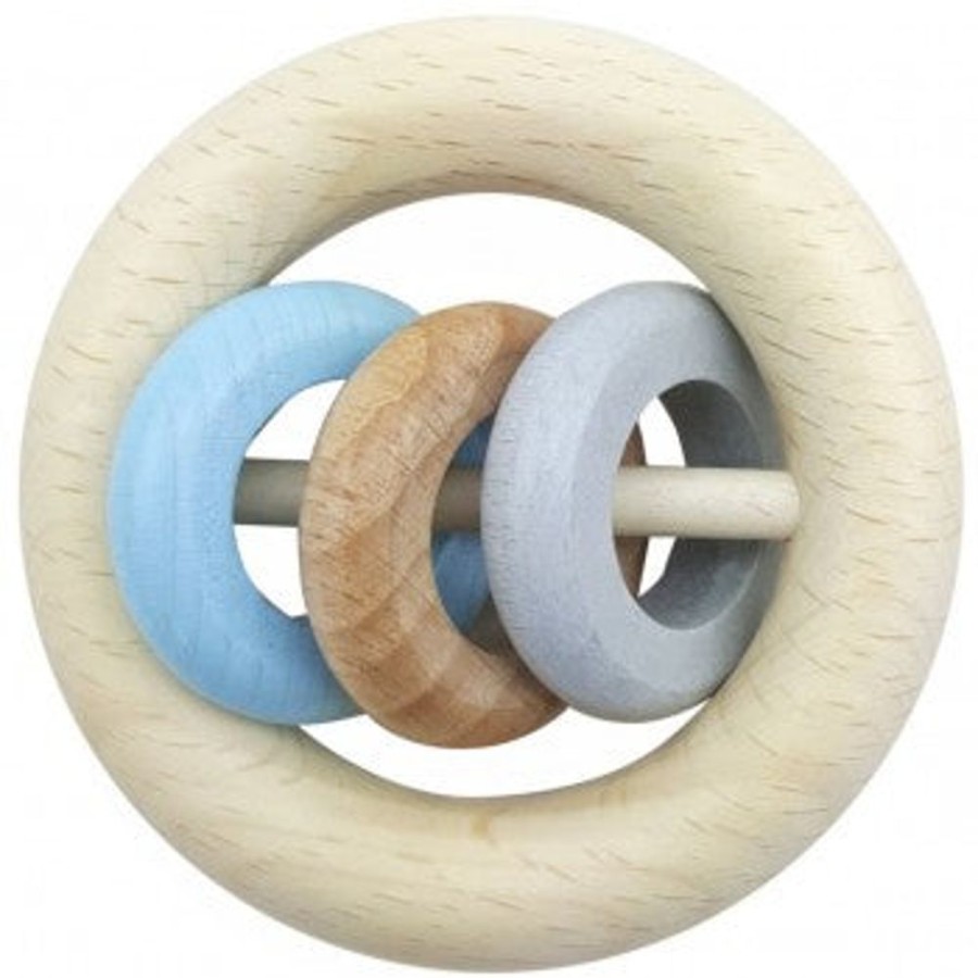 Toys Axis Toys | Hess Spielzeug - Rattle Round 3 Rings - Natural Blue