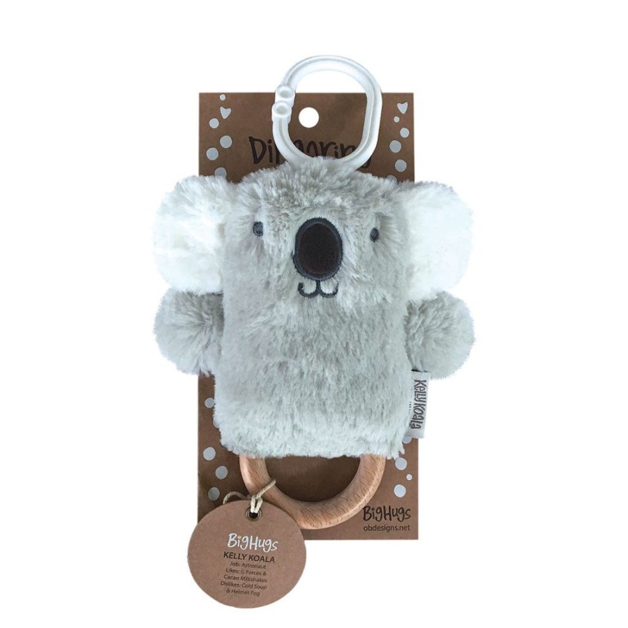 Toys OB Designs | Ob Designs - Dingaring Teething Rattle - Kelly Koala Grey