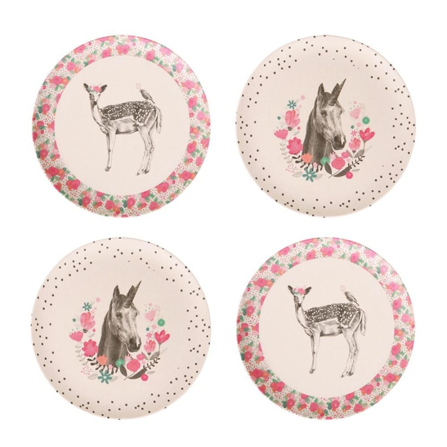 Feed Love Mae | Love Mae - Bamboo 4Pk Plates Unicorn & Deer