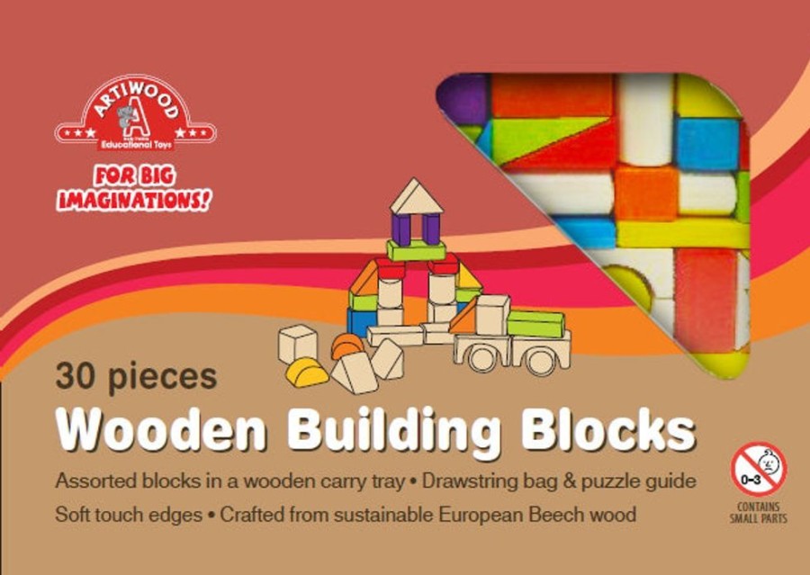 Toys Artiwood | Artiwood - Natural Wooden Blocks - 30Pcs