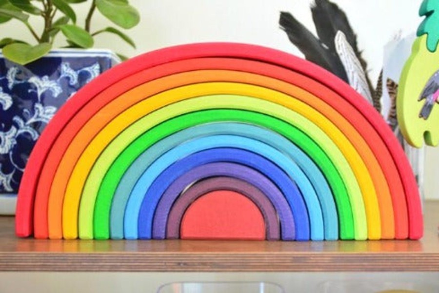 Toys Artiwood | Bigjigs Toys - Large Wooden Stacking Rainbow