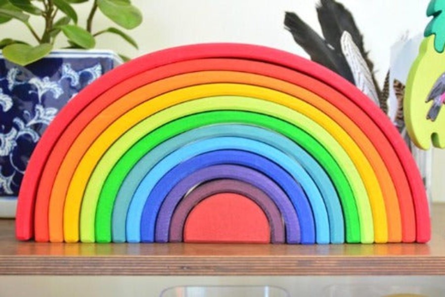 Toys Artiwood | Bigjigs Toys - Large Wooden Stacking Rainbow