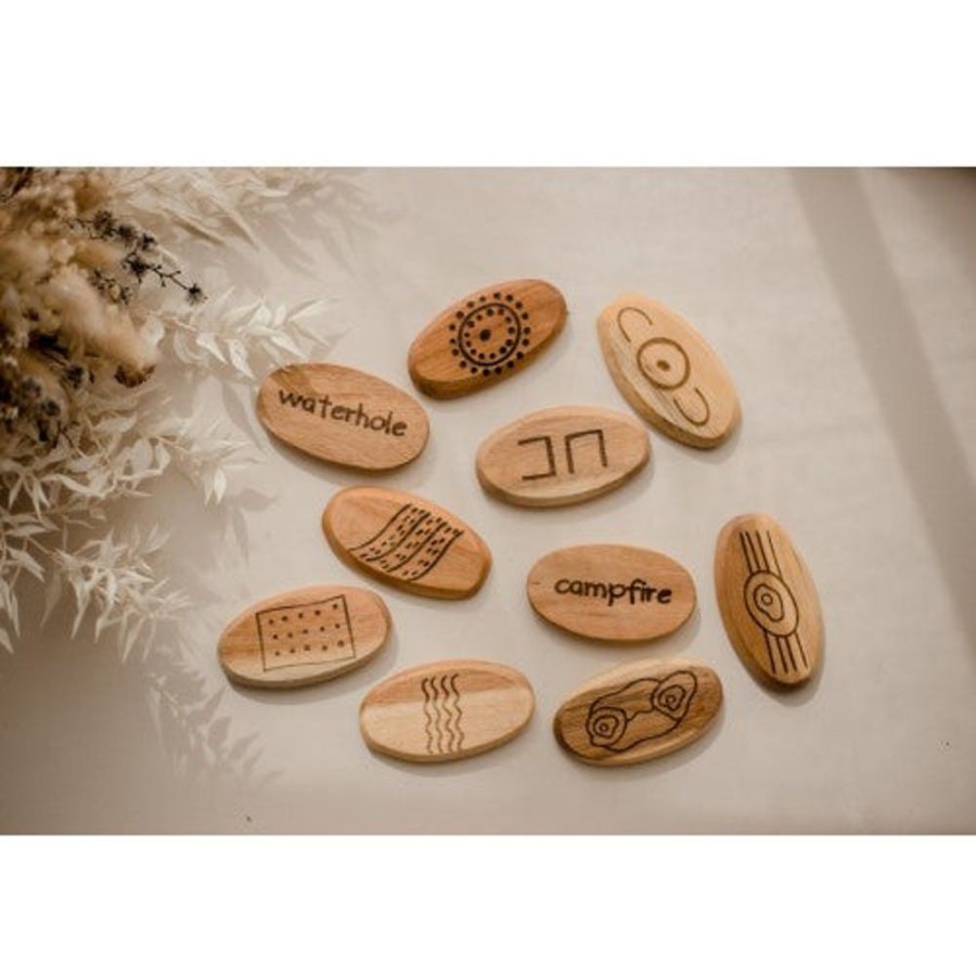 Toys QTOYS | Qtoys - Aboriginal Symbols Wooden Stones