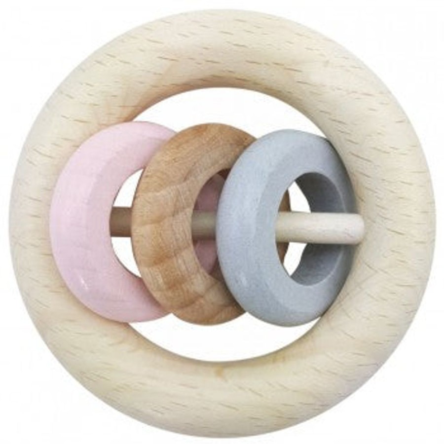 Toys Axis Toys | Hess Spielzeug - Rattle Round 3 Rings - Natural Pink