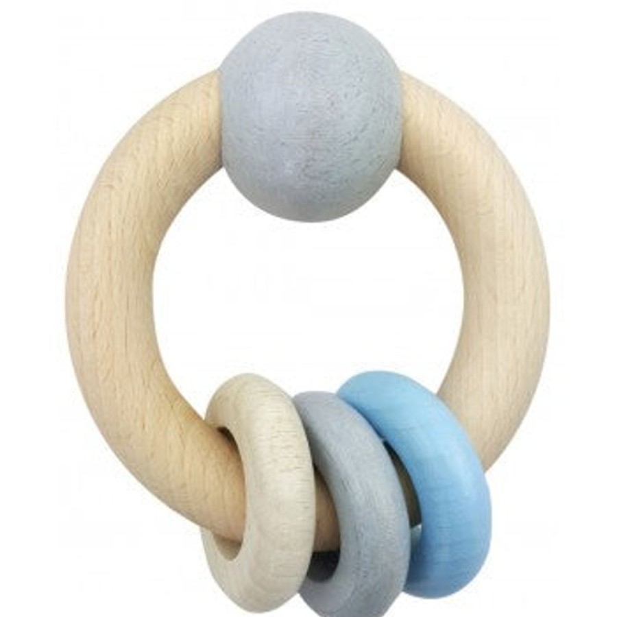 Toys Axis Toys | Hess Spielzeug - Rattle Round - With Ball & 3 Rings Natural Blue