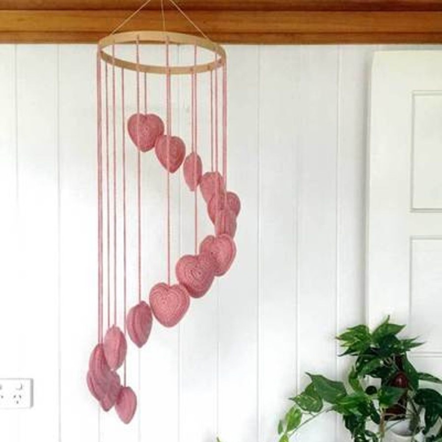 Decor OB Designs | Ob Designs - Hand Crochet Baby Mobile In Hearts -Pink Heart Mobile