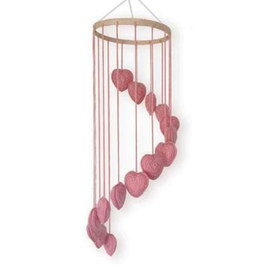 Decor OB Designs | Ob Designs - Hand Crochet Baby Mobile In Hearts -Pink Heart Mobile