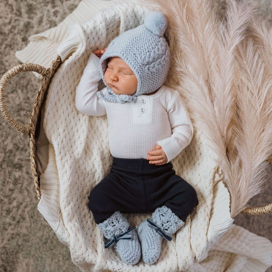 Wear snuggle Hunny Kids | Snuggle Hunny Kids - Blue 100% Mario Wool - Bonnet & Booties