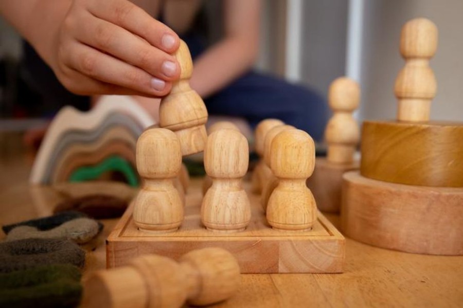 Toys QTOYS | Qtoys - Large Natural Wooden People In A Tray