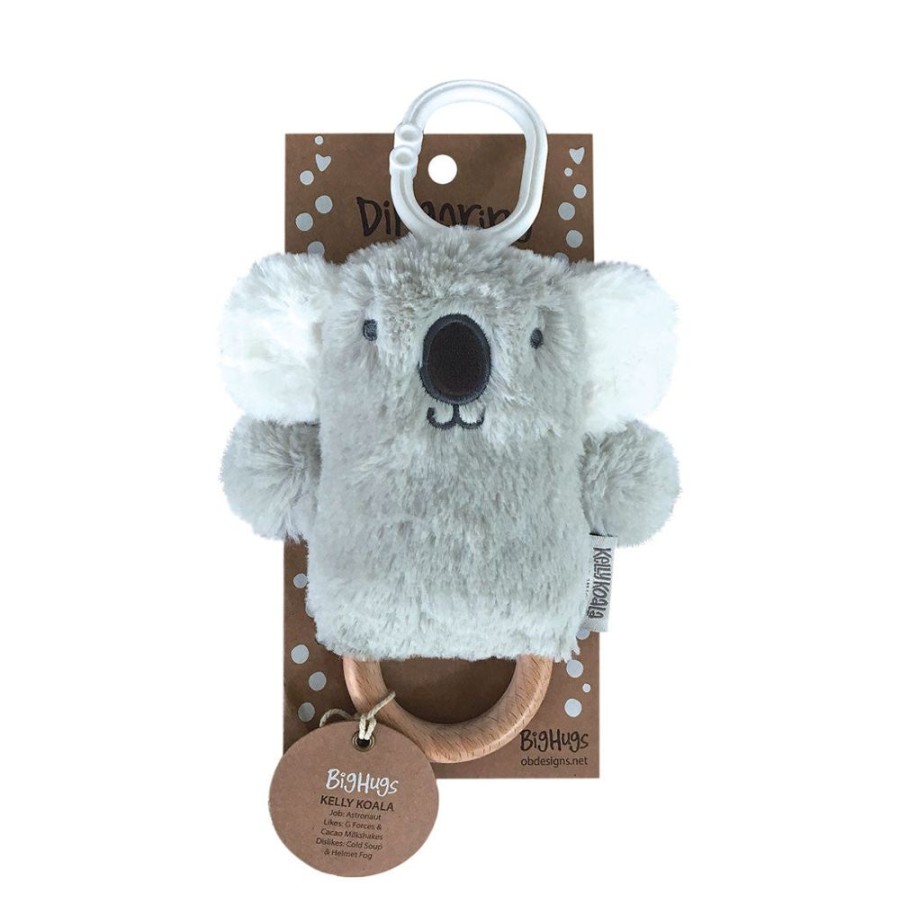 Toys OB Designs | Ob Designs - Dingaring Teething Rattle - Kelly Koala Grey