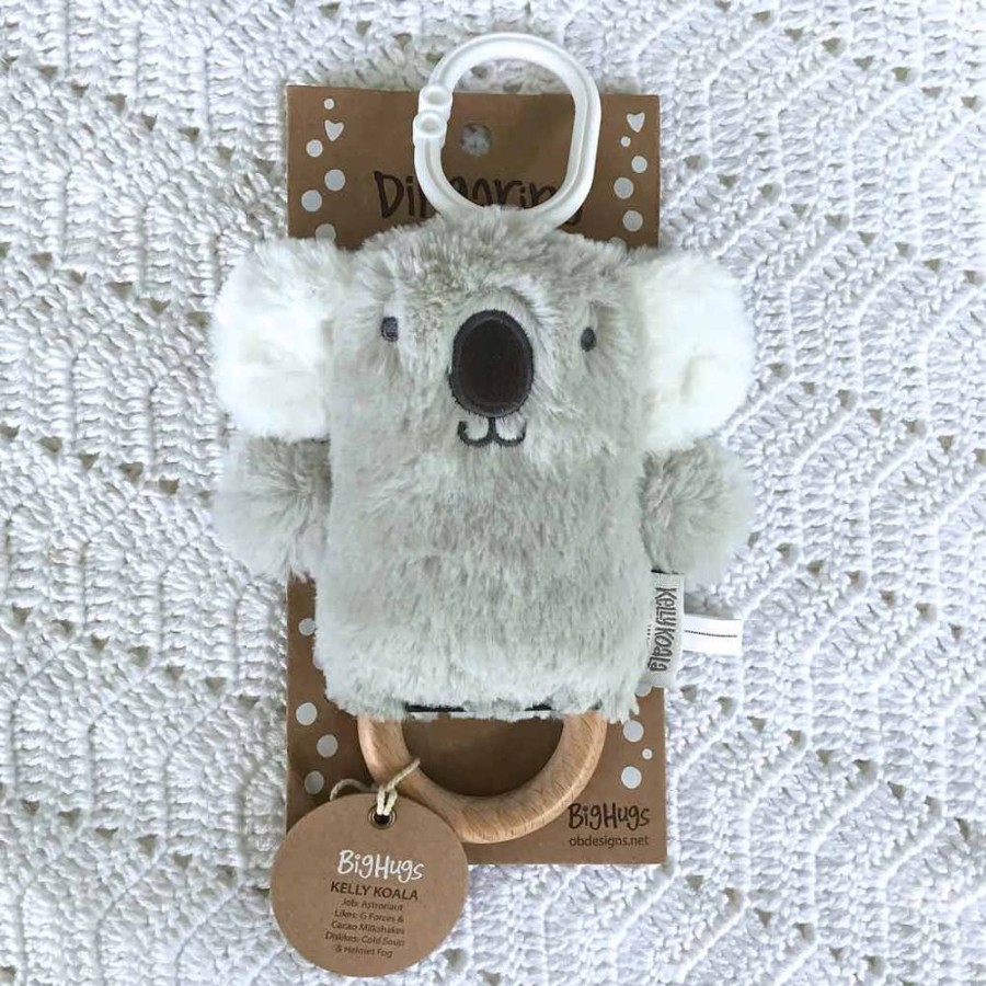 Toys OB Designs | Ob Designs - Dingaring Teething Rattle - Kelly Koala Grey